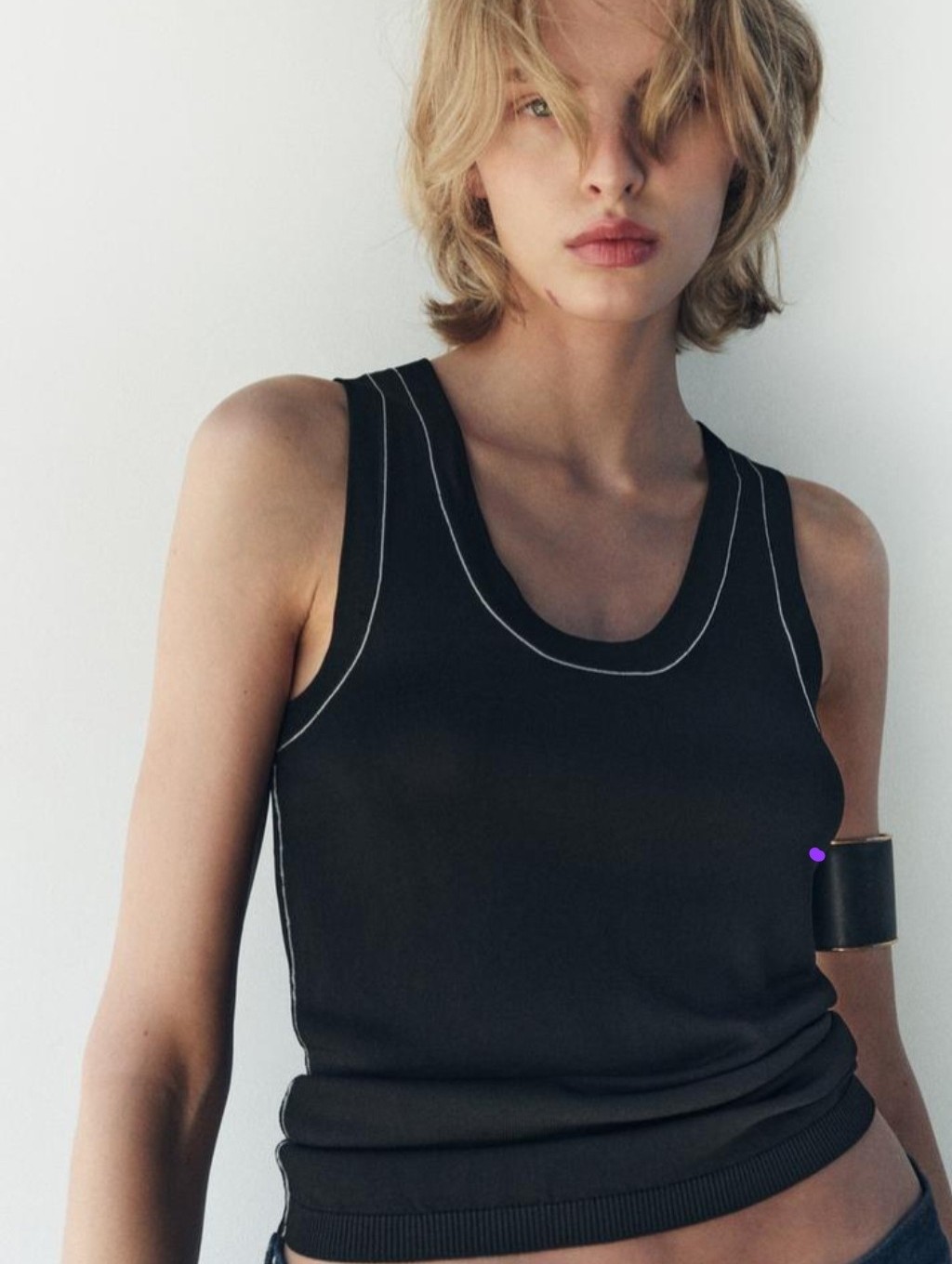 Zara Knit Tank Top With Contrast Stitching, Medium